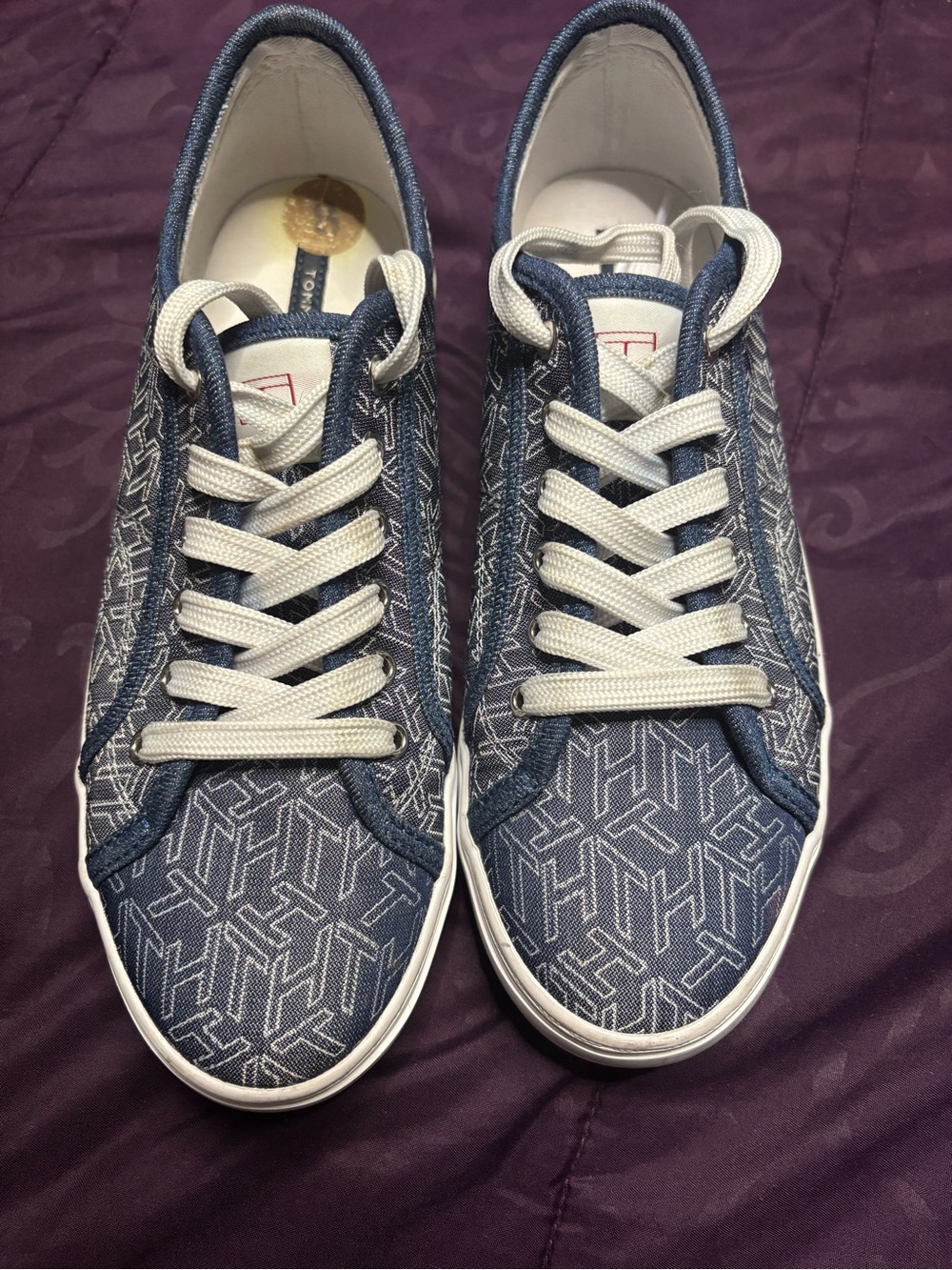 Tommy Hilfiger Navy Canvas Monogram Low-Top Sneakers - Women’s
